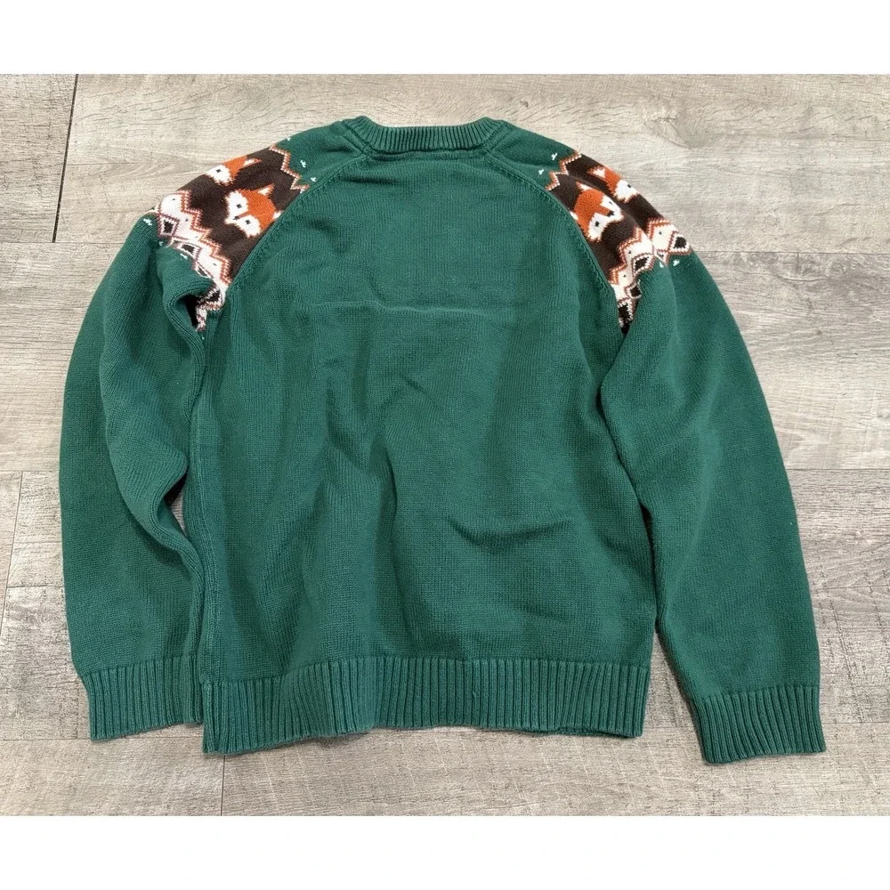 GYMBOREE Boys Green Fox FairIsle Cotton Sweater Size 12 Fall‎ Long Sleeve Button